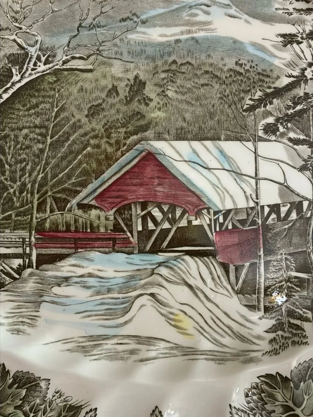 Vintage Johnson Bros The Friendly Village Large - Covered Bridge - Platter